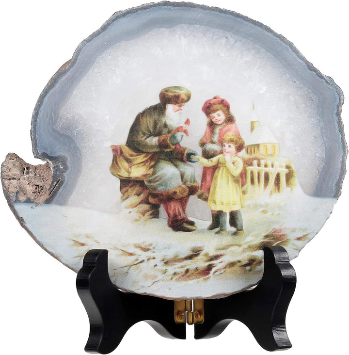 KYEYGWO Unregelmässige Achat Scheiben mit Holz Ständer, Achatscheiben Edelstein Feng Shui Desktop Or