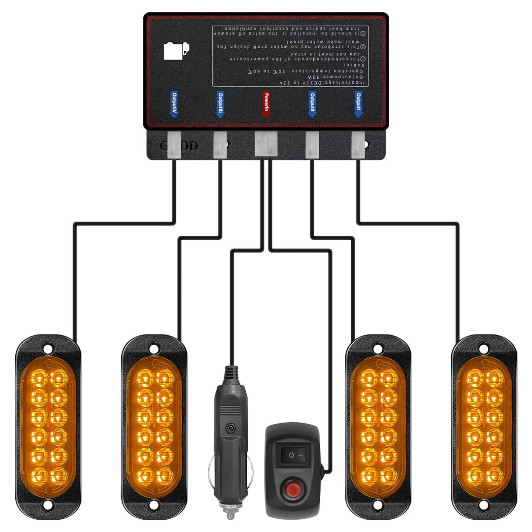 Civikyle 4-Stück 12-LED Auto Frontblitzer Stroboskoplicht Orange 12V Warnleuchte Blinklicht mit 15 B