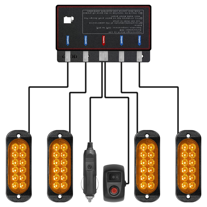 Civikyle 4-Stück 12-LED Auto Frontblitzer Stroboskoplicht Orange 12V Warnleuchte Blinklicht mit 15 B