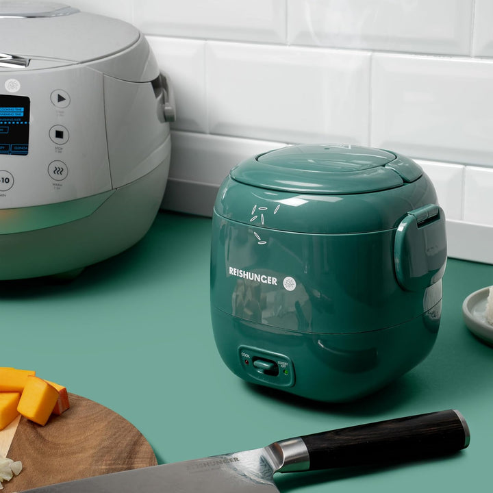 REISHUNGER Mini Reiskocher, waldgrün | 0,3 L - 1-2 Portionen | hochwertige Keramikbeschichtung - Pre