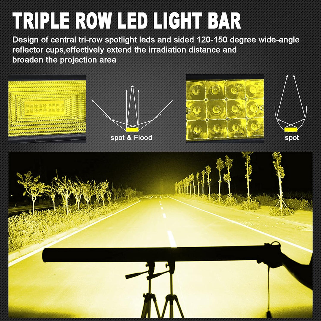 AUXTINGS 106cm 540w gekrümmt dreireihige gelbe led Light bar flutpunkt Fahrlicht Off strassenbeleuch