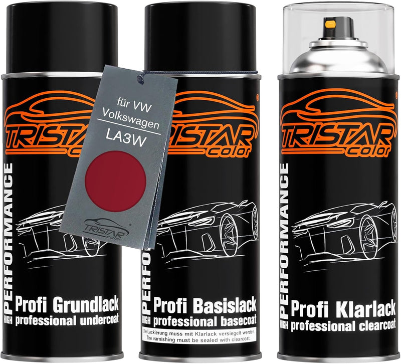 TRISTARcolor Autolack Spraydosen Set für VW/Volkswagen LA3W Red Spice Metallic/Spice Red Metallic Gr