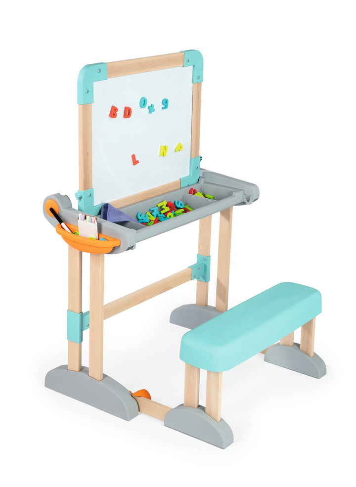 Smoby - Holzschreibtisch 2-in-1 - Zusammenklappbar, Schreibtisch und Kreativtafel, viel Zubehör, aus