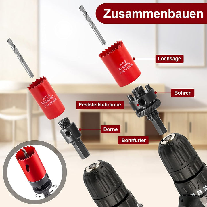 Lochsäge Set, Meinraum 19 PCS Lochkreissäge Bimetall mit 11 Sägeblättern 19mm-68mm, inklusiv 2 Schaf