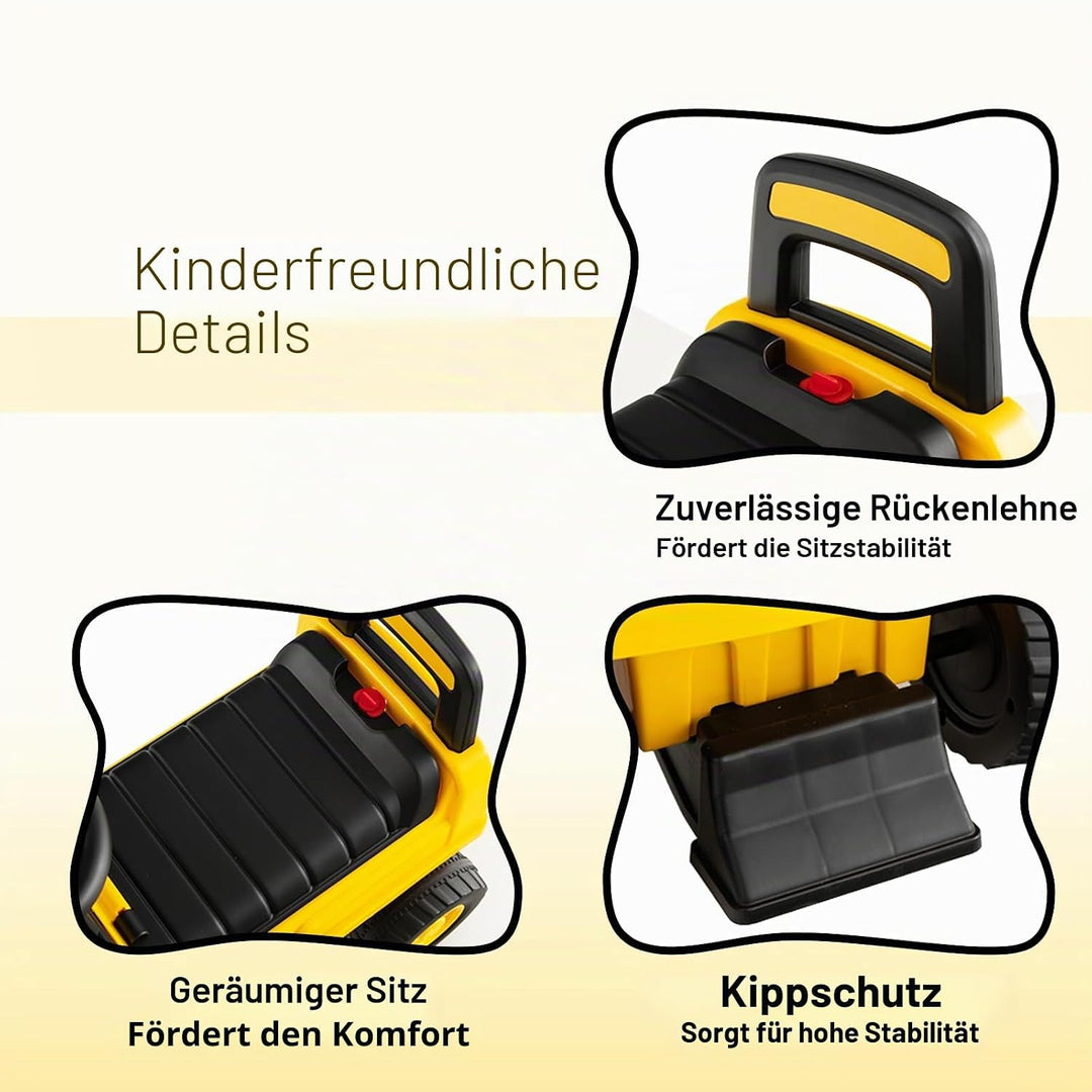 SOARS Sitzbagger, Kinderbagger mit Lenkbarer Schaufel, Rutschauto mit Hupe, verstecktem Stauraum & K