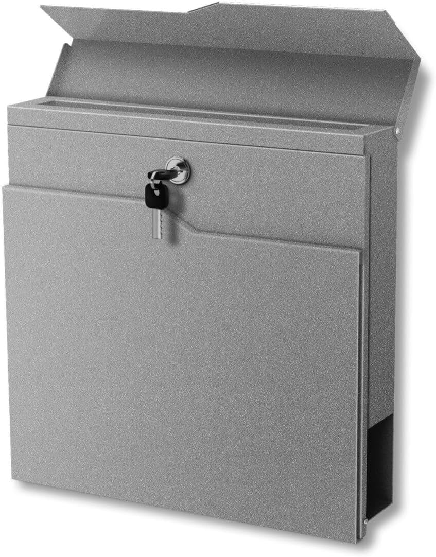 Metzler Briefkasten pulverbeschichtet in Graualuminium RAL9007 - Wandbriefkasten mit Zeitungsfach -