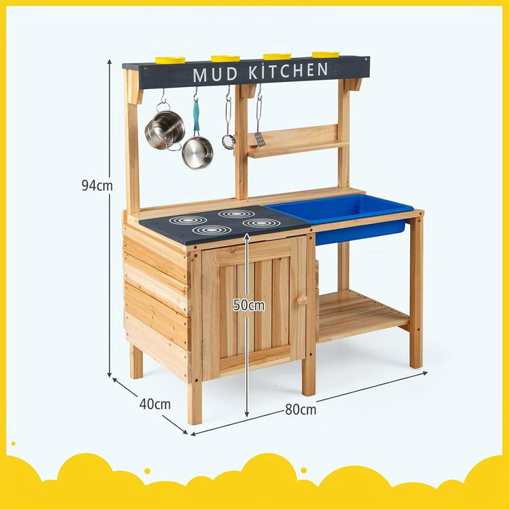 COSTWAY Matschküche Kinder Outdoor, Spielküche mit abnehmbarem Waschbecken &amp; Zubehör, Holz Kinderküc