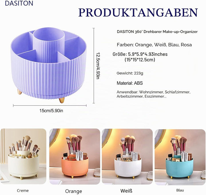 DASITON Make up Kosmetik Organizer mit 5 Fächern,360° Drehbarer Pinsel Organizer,Grosser Kapazität S