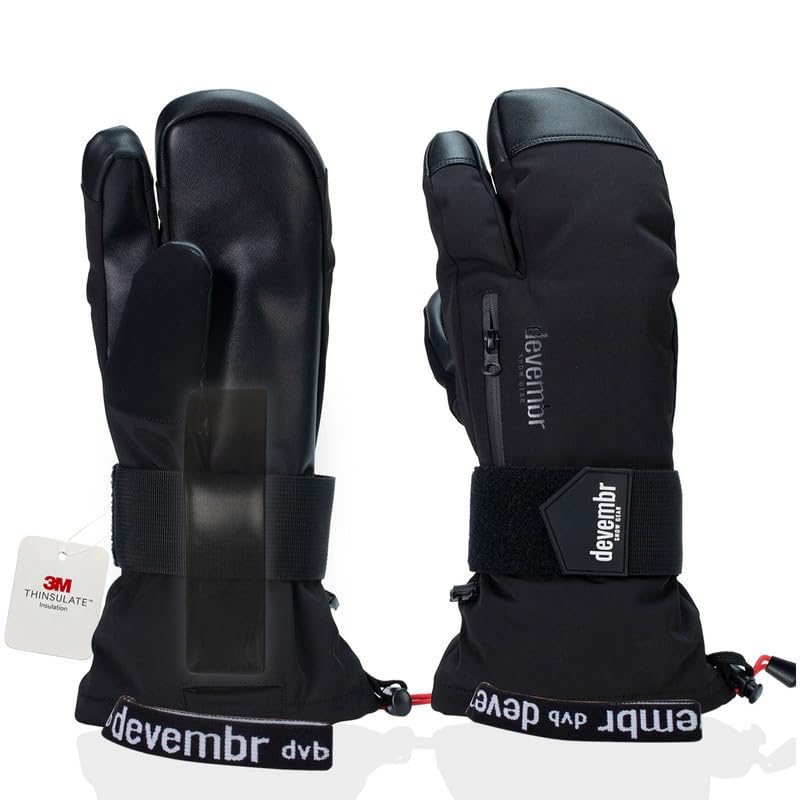 devembr 3-Finger-Skihandschuhe mit Handgelenkschutz, Warme Snowboardhandschuhe für Herren und Damen