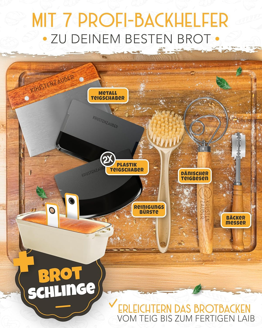 KRUSTENZAUBER Brotbackform mit Deckel emailliert im XXL-Komplettset - Robuste 28 cm Gusseisen Brotba