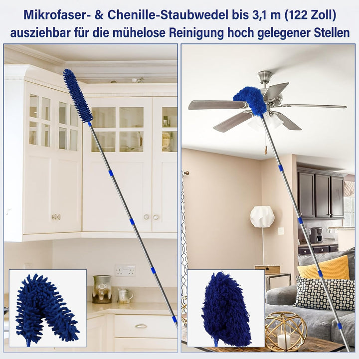 marysgift Staubwedel Teleskop Staubwedel Lang Ausziehbar mit Teleskopstange bis 310 cm Staubwischer