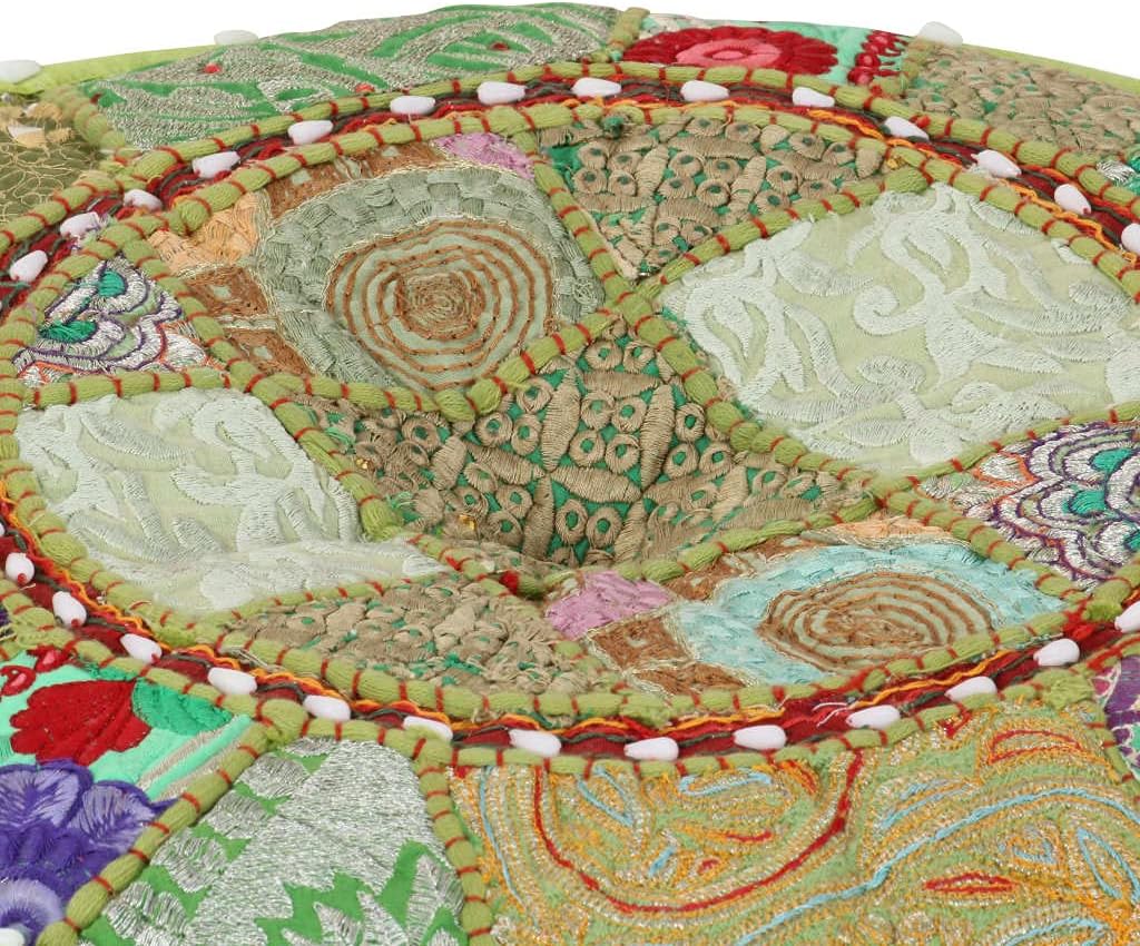 Patchwork-Fusshocker mit Exquisiten Stickereien Besetzt, Handgefertigt Patchwork Rund Puffhocker Fus