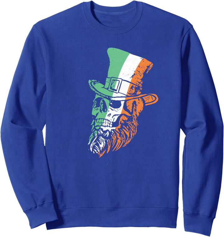 St Patricks Day Leprechaun Skull and Beard & Irish Flag Sweatshirt