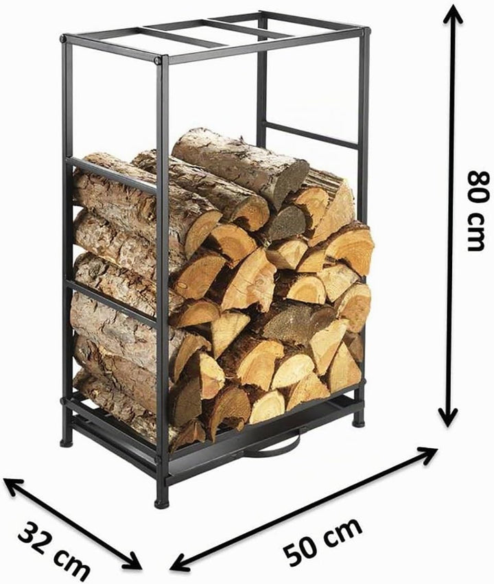 Kobolo Modernes Kaminholzregal aus Metall 80 cm hoch schwarz lackiert 50 x 32 x 80 cm, 50 x 32 x 80