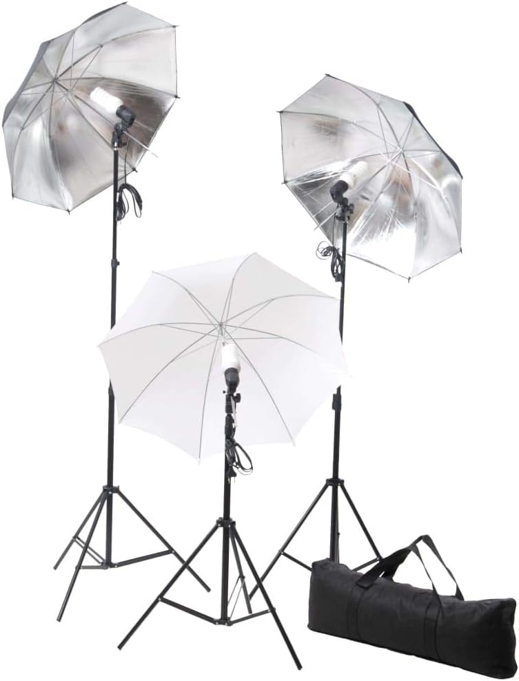 Fotostudio-Set mit 3 Studiolampen, 84 cm Schirmen, verstellbarem Hintergrundsystem, 5-in-1 Reflektor