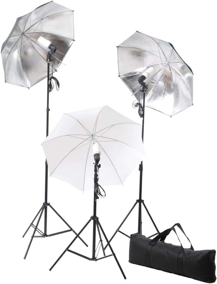 Fotostudio-Set mit 3 Studiolampen, 84 cm Schirmen, verstellbarem Hintergrundsystem, 5-in-1 Reflektor