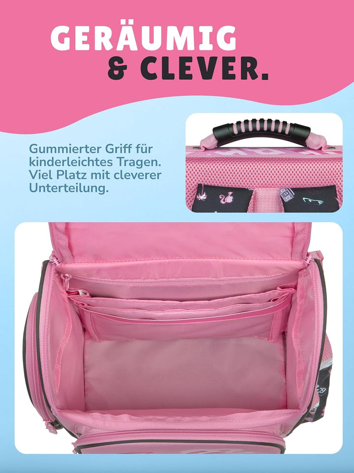 Familando - Schulranzen Set CLOU - 5-teilig mit Federmappe - Barbie - Ergonomisch, stabil & mit gepo