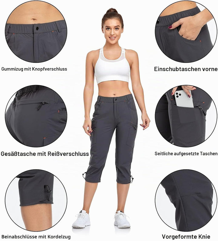 GymBrave Damen-Cargohose, schnelltrocknend, Outdoor-Camping-Caprihose, wasserabweisend, LSF 50, mit