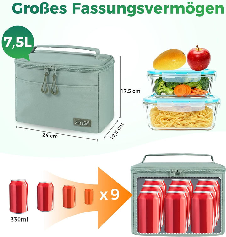 Kühltasche Klein Leicht Lunch Tasche Isoliertasche zur Arbeit Schule Faltbar Wasserdicht Lunchbag Re