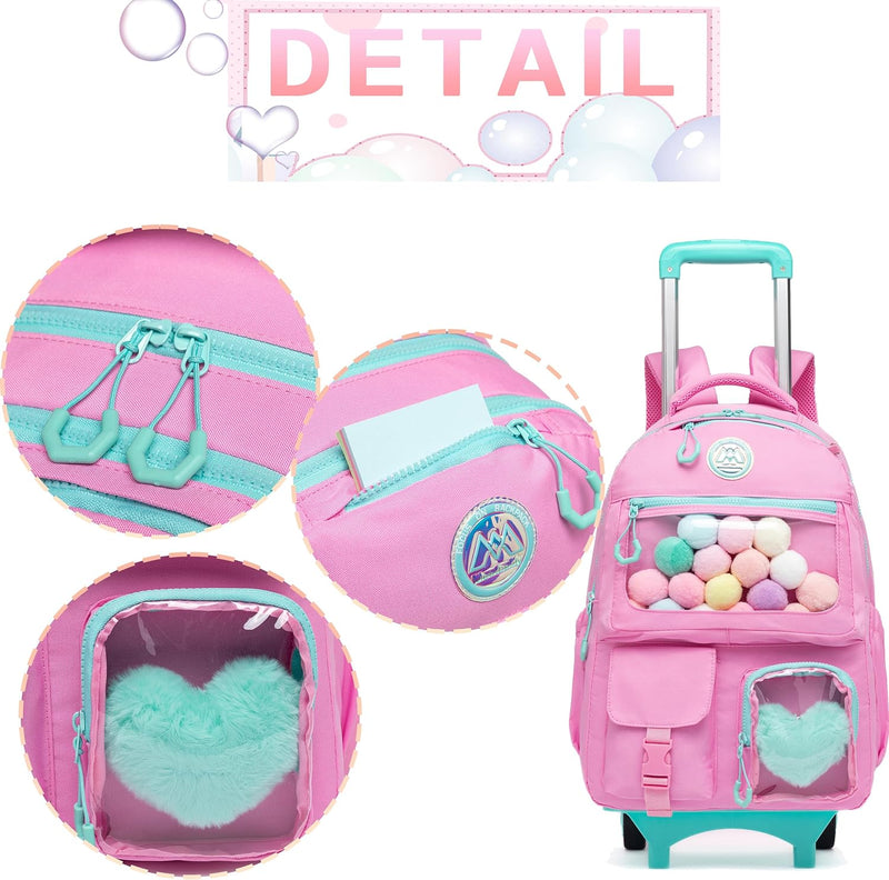 HTgroce Rosa Süsser Kinder Trolley Rucksack Schultasche Schulranzen Mädchen schultrolleys Schulrucks