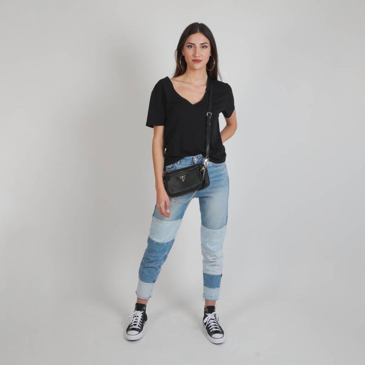 GUESS Damen Noelle Dbl Pouch Crossbody Bag Schwarz, Schwarz