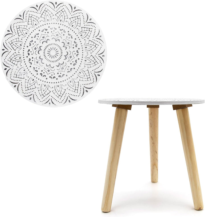 Spetebo Kleiner Beistelltisch 30x30 cm - weiss/Natur mit Dekor - Deko Holz Tisch Couchtisch Sofatisc