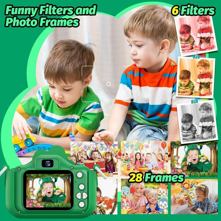 Kinderkamera, Dinosaurier Selfie Digital Kamera mit 32GB Karte, Weihnachts Geburtstagsgeschenk für J