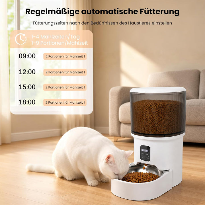 Futterautomat Katze 4 L, Katzenfutter Automat, 1-6 Mahlzeiten pro Tag, Futter für Katzen/Hunde, Mit