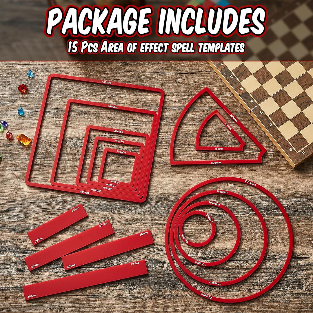 Sintuff 15 Stück Zauberspruch AOE Schadensvorlage, rot, durchscheinendes Acryl, Wirkungsbereich, Zau