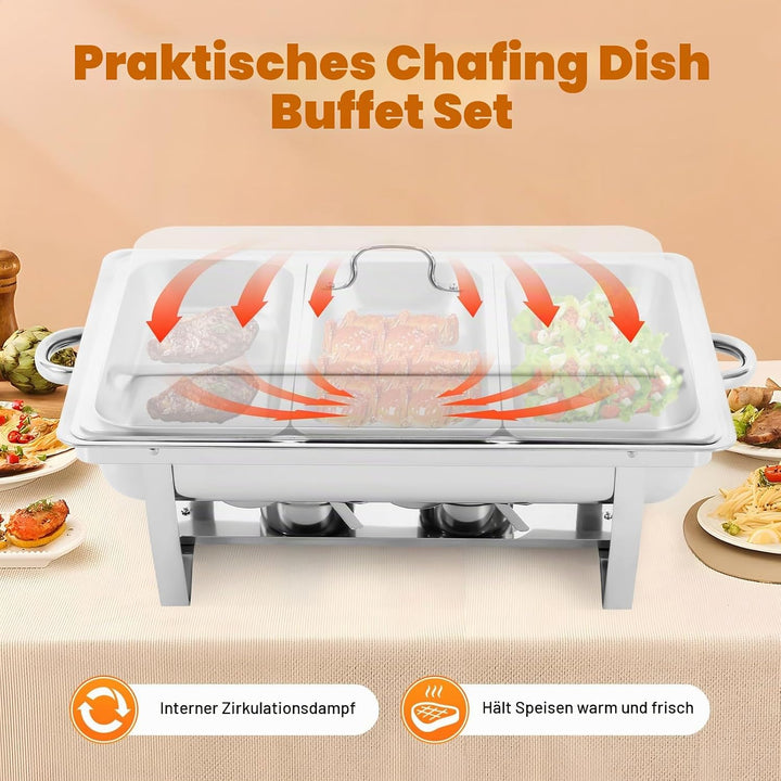 Warmhaltebehälter Essen, 9L Edelstahl 3-teilig Wärmebehälter für Speisen, Speisewärmer, Speisenwärme