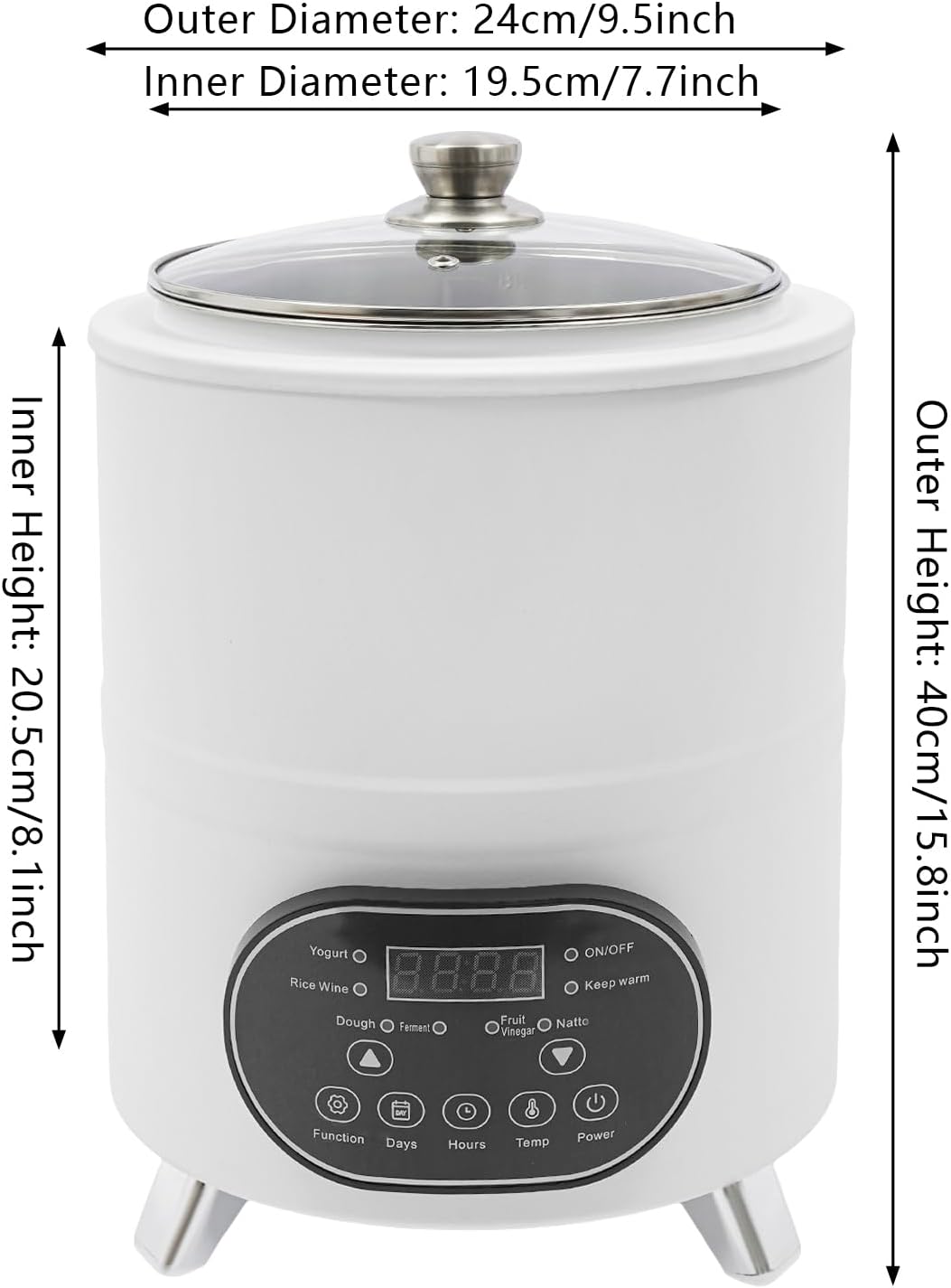 Joghurtmaschine 8 Liter, Edelstahl 304, Joghurtbereiter mit Temperaturregelung 25-80°C, für Fruchtes