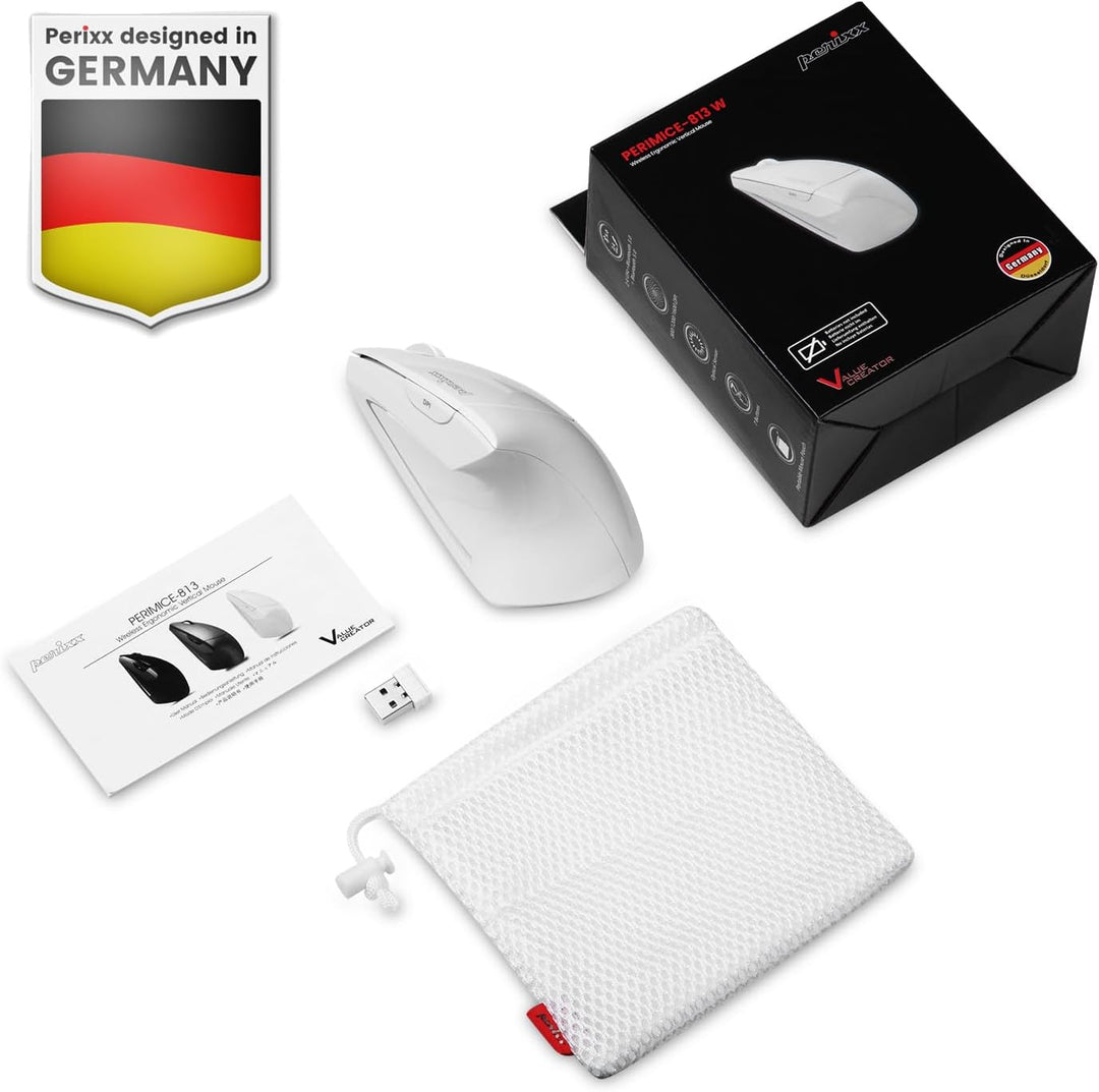 Perixx PERIMICE-813W Vertikale Bluetooth-Maus - Kabellose 3-in-1-Multi-Device-Technologie - Reise-Tr