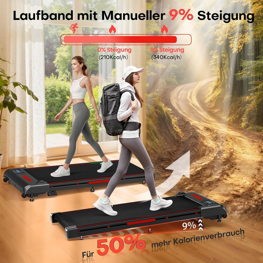 Walking Pad, 1-10 km/h Laufband für Zuhause mit 9% Steigung, 2.5HP Walking Machine mit LED-Anzeige,