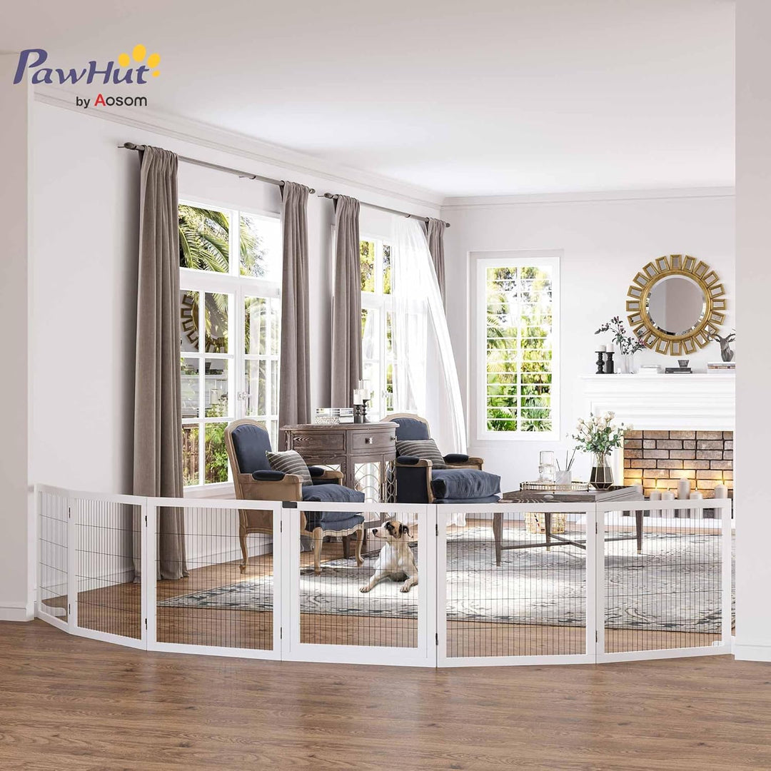 PawHut Absperrgitter Hund Verstellbares Freistehendes Schutzgitter mit Füssen 70H x 432B cm Holz Hun