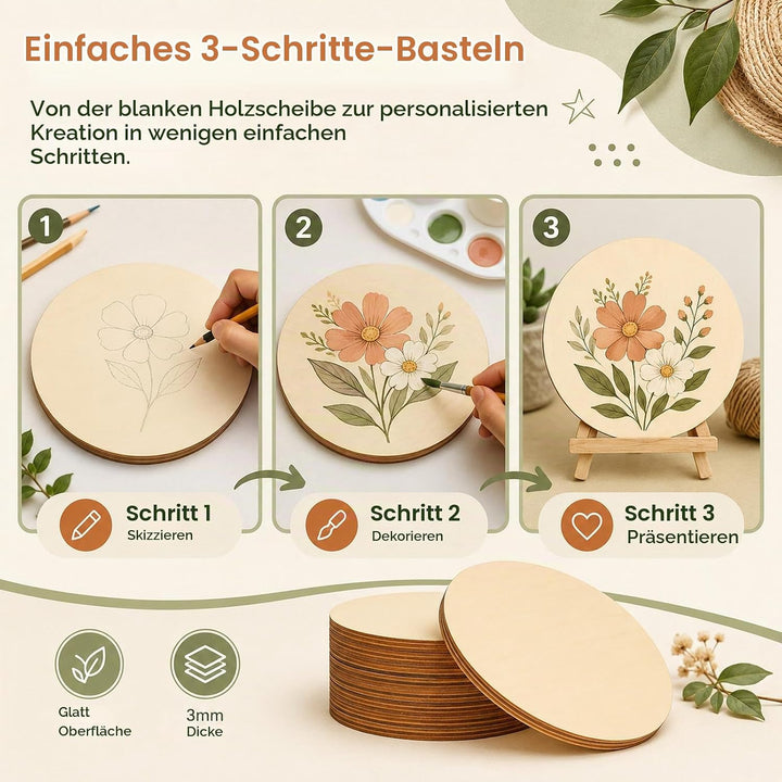 JMIATRY 20 Stück Holzscheiben 20 cm Durchmesser, Holzplatte Rund 20cm - 3 mm dicke, Runde Sperrholzp