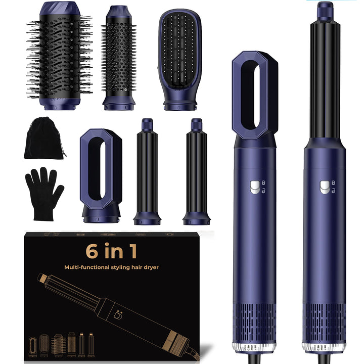 6 in 1 Haarstyler & Haar Föhn mit Automatischer Lockenstab Wrap, Haartrockner, Thermal Brush, Warmlu