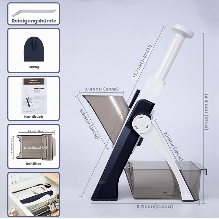 SupMakin Gemüseschneider, Once for All Verstellbar Gemüsehobel Mandoline Vegetable Slicer Pommesschn