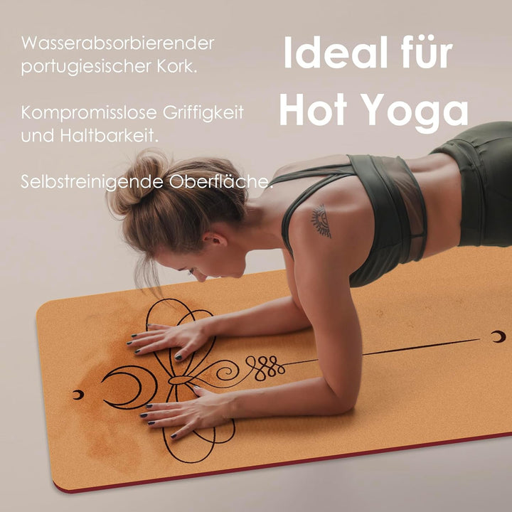 Yogamatte Kork – Rutschfeste Yoga Matte, Einzigartiges Design, Naturkautschuk TPE Gymnastikmatte, Tr