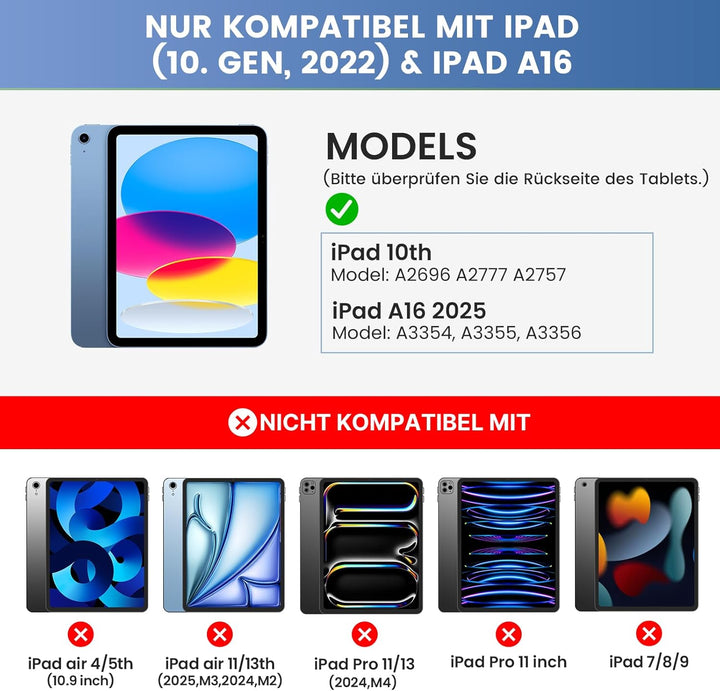 typecase Hülle mit Tastatur für iPad A16 11/10 Generation((2025/2022, 11/10.9 Zoll),7-farbige Beleuc