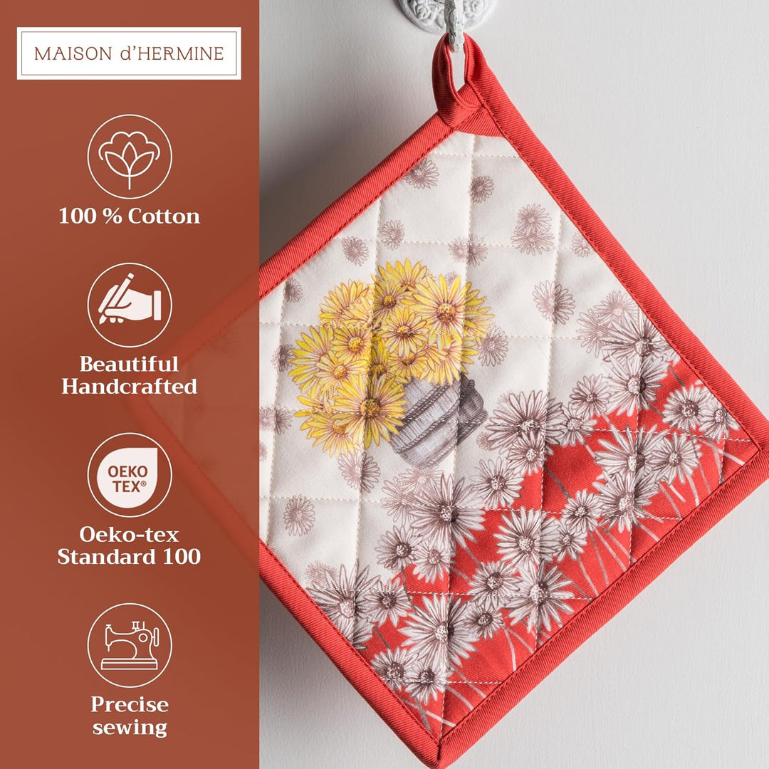 Maison d' Hermine Hot Pads Set mit 2 Topfhaltern aus 100% Baumwolle mit Schleife, (20cm x 20cm) Topf