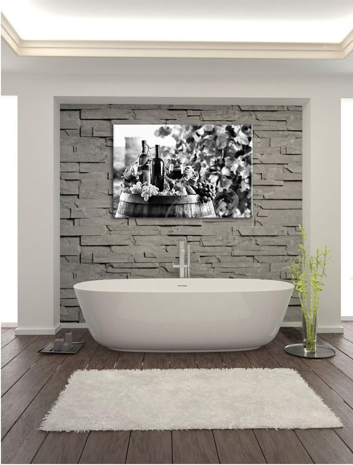 Pixxprint Monocrome, Weintrauben am Fass, Format: 100x70 auf Leinwand, 100x70