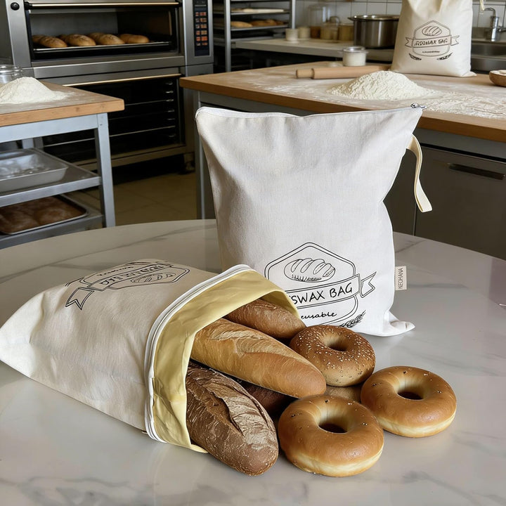 Bienenwachsbeutel Brot -2 X Breite Reissverschluss-Zugangs Brotbeutel für selbstgebackenes BrotIdeal