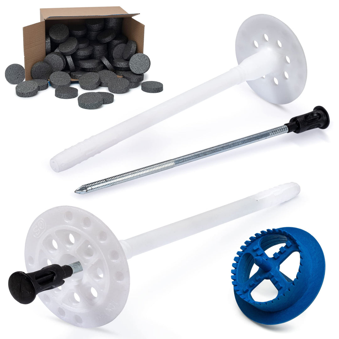 STRÜBER WDVS SET (Ø10x120mm Dämmstoffdübel mit Metalldorn 600St + Grau Styropor Rondelle 600St + Sty