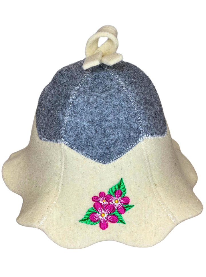 Saunahut Blume aus 100% Wollfilz, bestickt, zum Schutz des Kopfes vor Hitze
