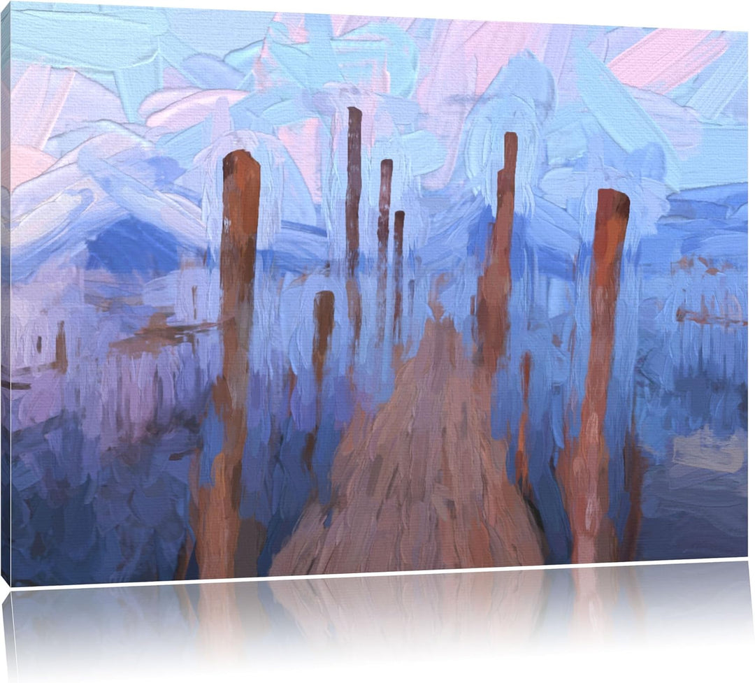 Pixxprint Holzsteg am Meer als Leinwandbild/Grösse: 100x70 cm/Wandbild/Kunstdruck/fertig bespannt, 1