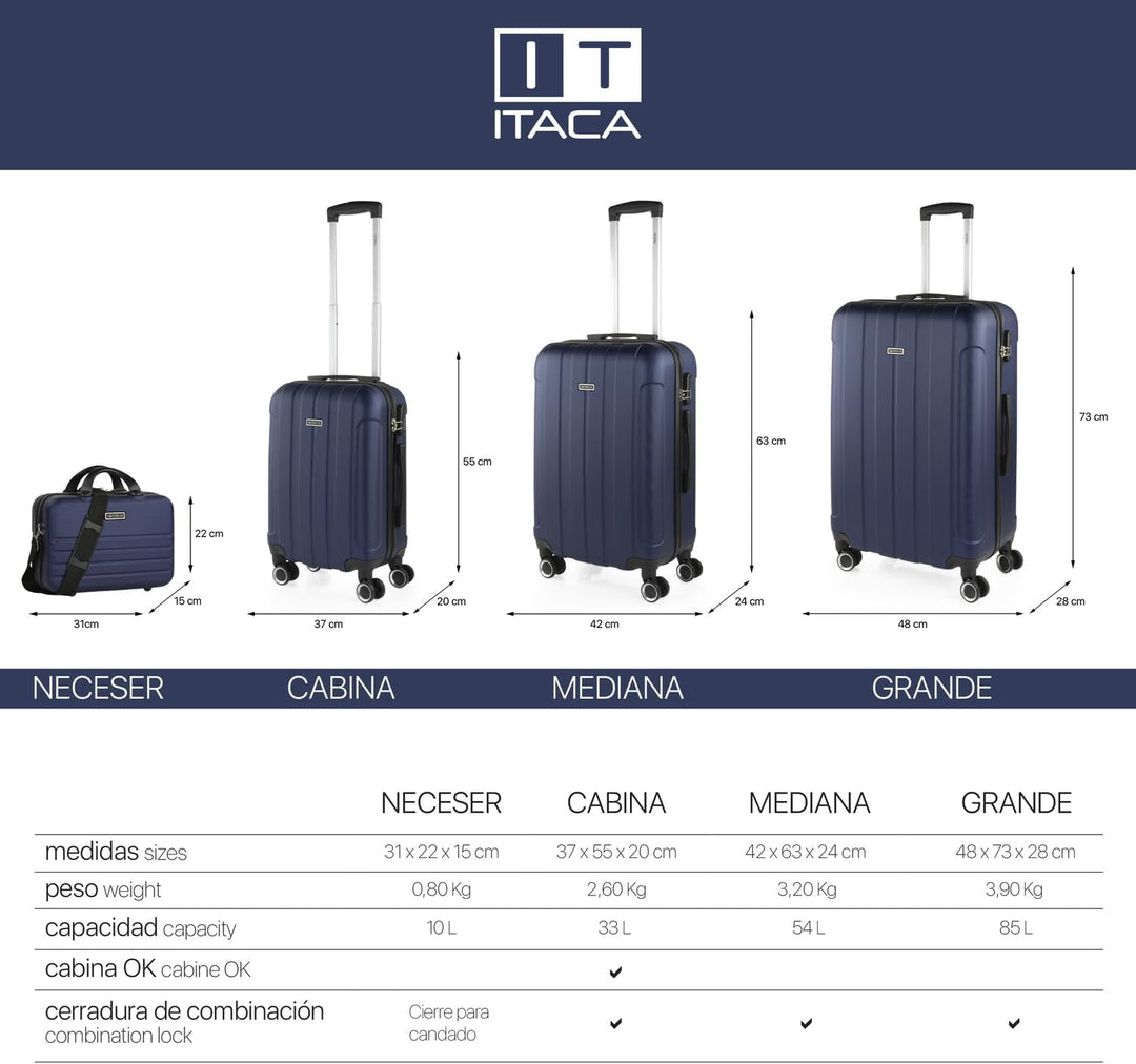 ITACA - Leicht Koffer Set ABS Reisekoffer Set für Flugreisen. Dauerhaft Hartschalenkoffer Set. Kombi