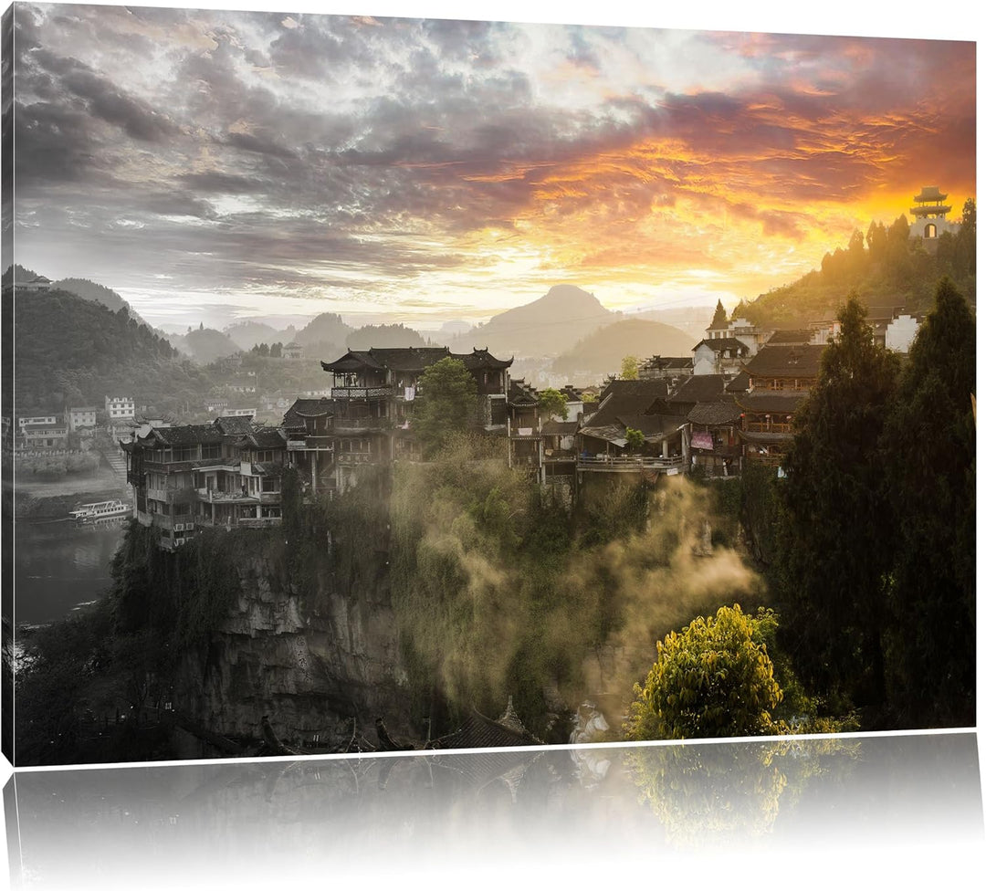 Pixxprint Gigantisches Dorf in China als Leinwandbild/Grösse: 100x70 cm/Wandbild/Kunstdruck/fertig b