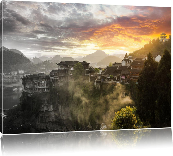 Pixxprint Gigantisches Dorf in China als Leinwandbild/Grösse: 100x70 cm/Wandbild/Kunstdruck/fertig b