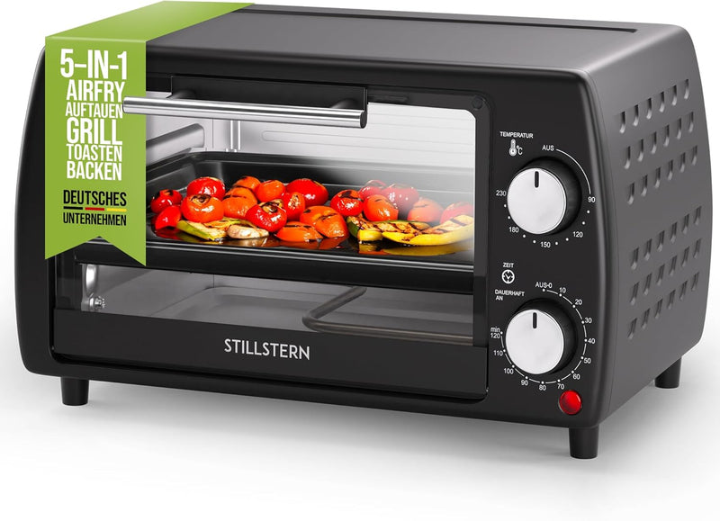 Stillstern Minibackofen (10L) Deutsche Version mit Airfryer-Einsatz, Backblech, Ofenhandschuhe, Reze