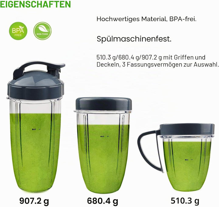 14 Stück Mixer-Ersatzteile Extraktor Klinge und Tassen für NutriBullet 600w & 900w Serie, einschlies
